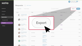 WBL Admin Portal in Xello. In the left menu, the Opportunities menu is open with Requests selected. The Requests page is showing with the Export button highlighted